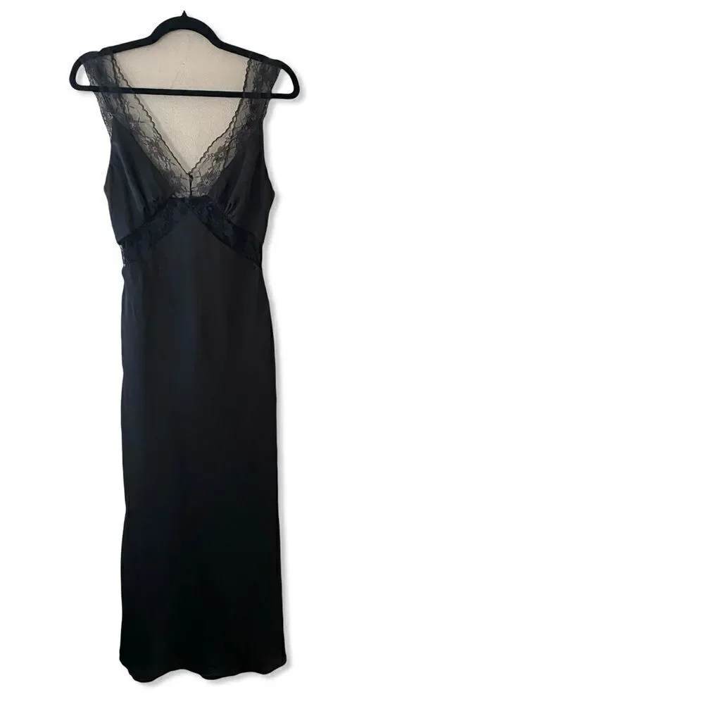 Majorelle Cami midi dress black lingerie style slip lace trim satin Revolve - Picture 5 of 9